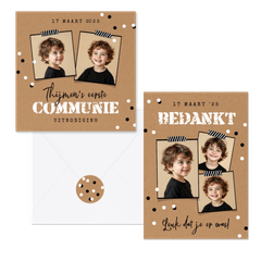 Communiekaarten stoer kraftpapier confetti zwart wit foto's