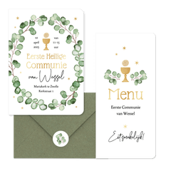 Communieset neutraal eucalyptus stijlvol sterren goud christelijk