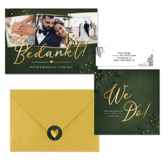 Stijlvolle donkergroene trouwset jungle met goud