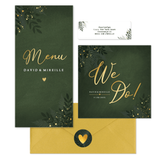 Stijlvolle donkergroene trouwset jungle met goud