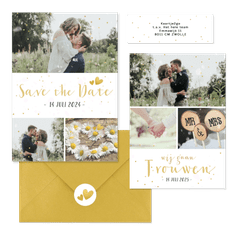 Trouwset fotocollage gouden confetti, hartjes