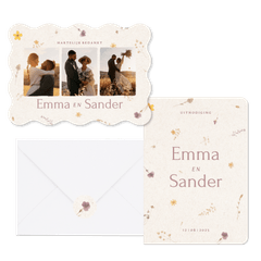 Natuurlijke trouwset met geperste bloemen en papier textuur