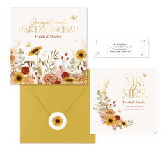 Trouwset romantisch bohemian droogbloem goud