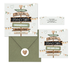 Festival thema trouwset met houten wegwijzers