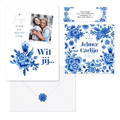 Trouwkaarten Delfts blauw bloemen origineel