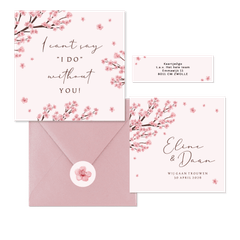 Trouwkaarten set kersenbloesem lente romantisch