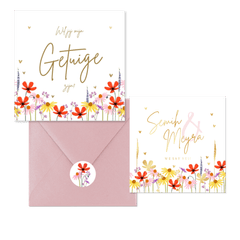 Kleurrijke trouwset met zomerbloemen en goud