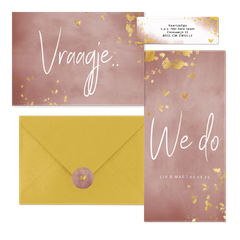 Trouwset oud roze waterverf en spetters goud