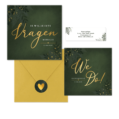 Stijlvolle donkergroene trouwset jungle met goud