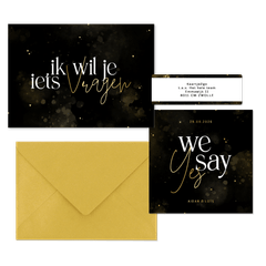 Stijlvolle trouwset zwart en goud met waterverf 