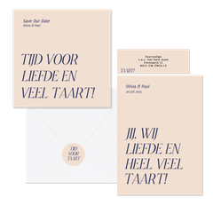 Trouwset typografisch grappig liefde en taart