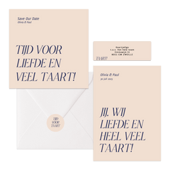 Trouwset typografisch grappig liefde en taart