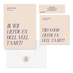 Trouwset typografisch grappig liefde en taart