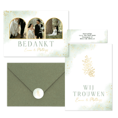 Bohemian trouwset met groene waterverf en gouden takje