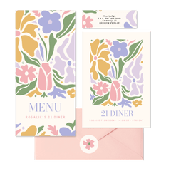 Trendy kaartenset 21 diner met pastel bloemen