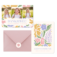 Trendy communieset meisje met pastel bloemen