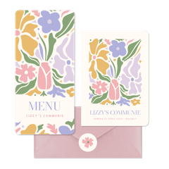 Trendy communieset meisje met pastel bloemen