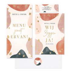 Hippe trouwset met golvende vormen en goud