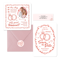 Trouwkaarten hip romantisch doodle illustraties roze