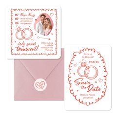 Trouwkaarten hip romantisch doodle illustraties roze