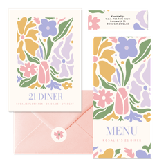 Trendy kaartenset 21 diner met pastel bloemen