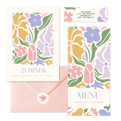 Trendy kaartenset 21 diner met pastel bloemen