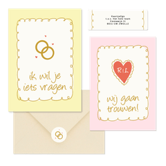 Vrolijke trouwkaartenset met doodle illustraties