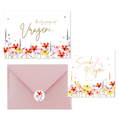 Kleurrijke trouwset met zomerbloemen en goud