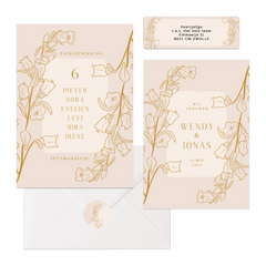 Beige set met lijnillustratie van bloemen