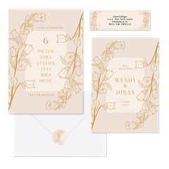 Beige set met lijnillustratie van bloemen