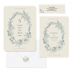 Klassieke set met geïllustreerde bloemenkrans