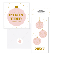 Kerstkaartenset met papieren kerstbal in roze
