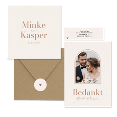 Minimalistische trouwkaartenset beige papiertextuur