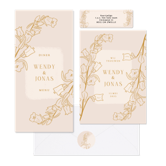 Beige set met lijnillustratie van bloemen