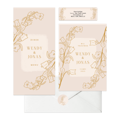 Beige set met lijnillustratie van bloemen