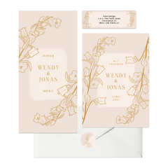 Beige set met lijnillustratie van bloemen