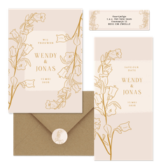 Beige set met lijnillustratie van bloemen