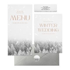 Winter wedding trouwset met besneeuwd bos