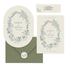 Klassieke set met geïllustreerde bloemenkrans