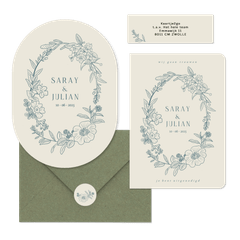 Klassieke set met geïllustreerde bloemenkrans