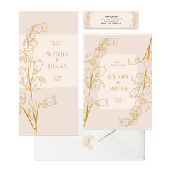 Beige set met lijnillustratie van bloemen