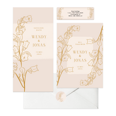 Beige set met lijnillustratie van bloemen