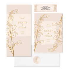 Beige set met lijnillustratie van bloemen