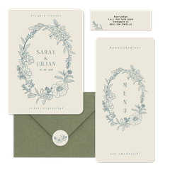 Klassieke set met geïllustreerde bloemenkrans