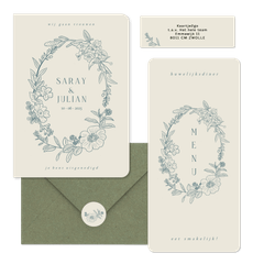 Klassieke set met geïllustreerde bloemenkrans