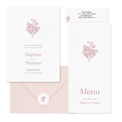 Klassieke trouwset met vintage roze boeket met rozen