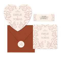 Klassieke trouwkaartenset met art deco tulpen beige