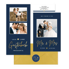 Eenvoudige donkerblauwe trouwset met goud