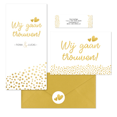 Witte trouwkaarten set met gouden stipjes 