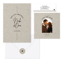 Less is more trouwkaarten set in kraftlook